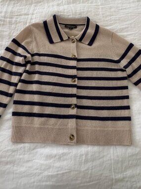Saks Fifth Avenue Cashmere Striped Cardigan – Collared Knit Sweater